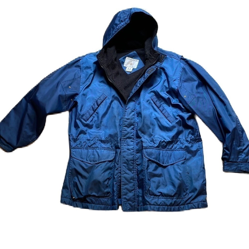 Yukon Trail L blue zip up fleece lined winter coat with hood